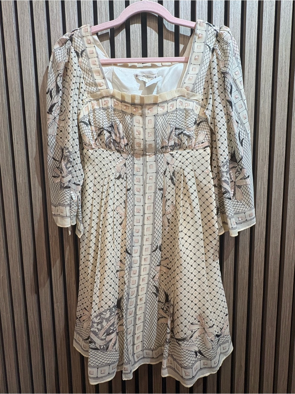 Nanette Lepore Beige and Cream Patterned Midi Dress